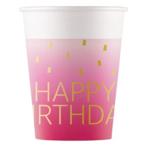 Kubeczki papierowe Pink Happy Birthday 6szt.