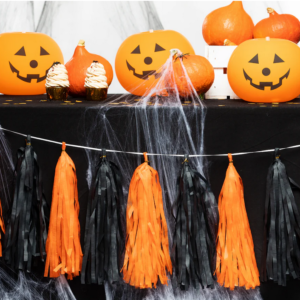 Girlanda frędzle halloween pomarańczowo-czarna