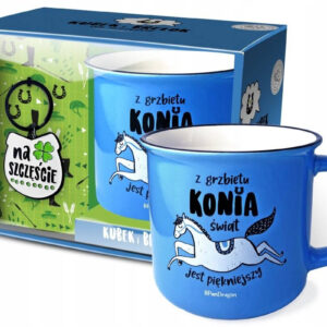 Kubek ,,Z grzbietu konia świat jest piękniejszy” + brelok