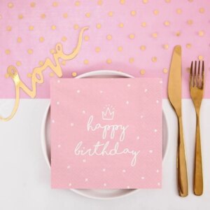 Serwetki Happy Birthday jasnoróżowe 20 szt.