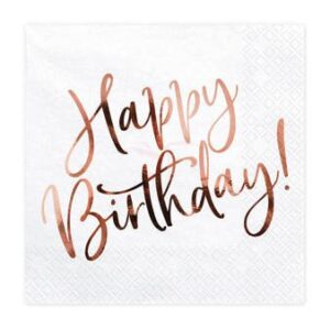 Serwetki białe z różowym napisem Happy Birthday 20 szt.